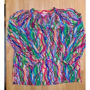 Lilly Pulitzer Elsa Silk Blouse Top in Dripping in Jewels Pattern Size Medium